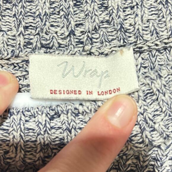 Wrap London Navy White Marled Cotton Sweater Crossover Front Size US Small - Picture 4 of 9